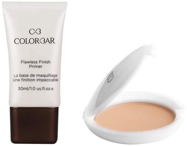 Colorbar Cosmetics Flawless Finish Primer, Transparent, 30 ml & Colorbar Radiant White UV Compact Powder, Sandy Nude, 9g - Fast Shipping to USA & Canada