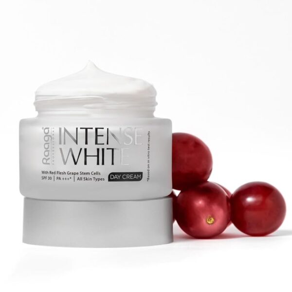 Raaga Professional Intense White Day Cream | Red Flesh Grape Stem Cells | SPF 30 PA+++ | Nourished Skin All Day | All Skin Types, Phthalate Free, Sulphate Free (50 gm) - Fast Shipping to USA & Canada