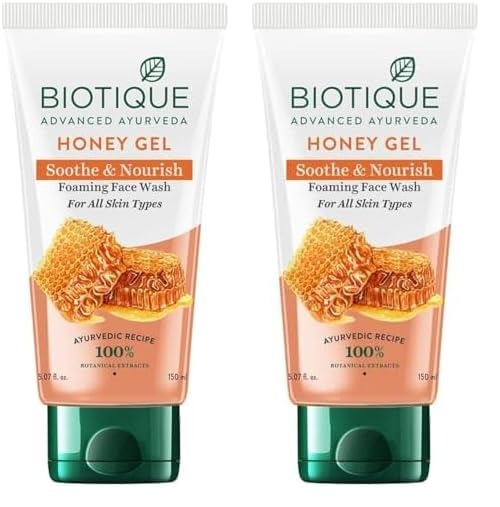 Biotique Honey Gel Soothe & Nourish Foaming Face wash | Soap Free Formula | Reduce Dryness | 100% Botanical Extracts | Suitable for All Skin Types | 150ml (Pack of 2) - Fast Shipping to USA & Canada
