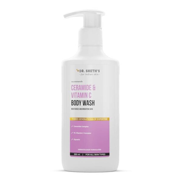 Dr. Sheth's Ceramide & Vitamin C Brightening Body Wash | Hydrating & Refreshing Shower Gel | With Glycerin | Deeply Cleanses & Moisturizes | Suits All Skin Types | Men & Women | 250 mL - Fast Shipping to USA