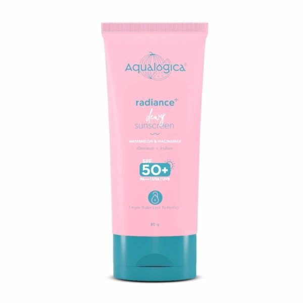 Aqualogica Radiance+ Dewy Sunscreen SPF 50+ PA+++ | Lightweight texture for oily, combination, acne prone skin | Broad spectrum protection | No white cast, Non greasy | For Men & Women | 80g - Fast Shipping to USA & Canada