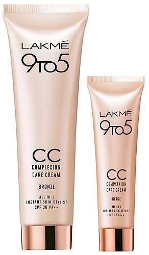 LAKME Complexion Care Acne Prone Face Cream, Glossy Finish Beige, 9G & 9 To 5 Complexion Light Care Face Cc Cream, Bronze, Spf 30, Conceals Dark Spots & Blemishes, 30 G, 2 count - Fast Shipping to USA & Canada