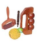 FA INDUSTRIES Wooden Handheld Massager Body Calf Massager and Wooden D Shaped Massager/Wooden Jimmy Massager & Hand Press Ball for Pain Relief (Set of 4) - Sheesham Wood - Fast Shipping to USA - Image 2