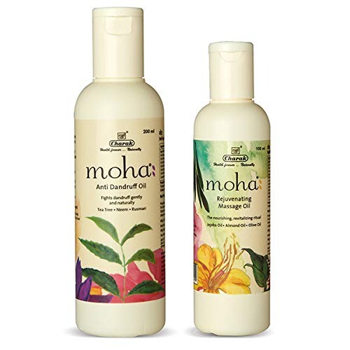 moha: Herbal Anti Dandruff Oil 200 ml with free Rejuvanating Massage Oil 100 ml | Neem, Tea Tree Oil, Rosemary | (Combo of 2) - Fast Shipping to USA & Canada