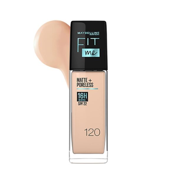 Maybelline New York Liquid Foundation, Matte Finish, With SPF, Absorbs Oil, Fit Me Matte + Poreless, 120 Classic Ivory, 30ml - Fast Shipping to USA & Canada