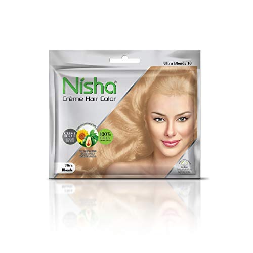 Nisha Cream Hair Color Rich Bright Long Lasting Hair Colouring For Ultra Soft Deep Shine 100% Grey Coverage Conditioning With Natural Herbs Ultra Blonde (Pack of 3) - Fast Shipping to USA & Canada