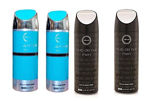 Armaf Club De Nuit & Blue Homme Men Deodorant Body Spray for 200ml Pack of-4 - Fast Shipping to USA & Canada
