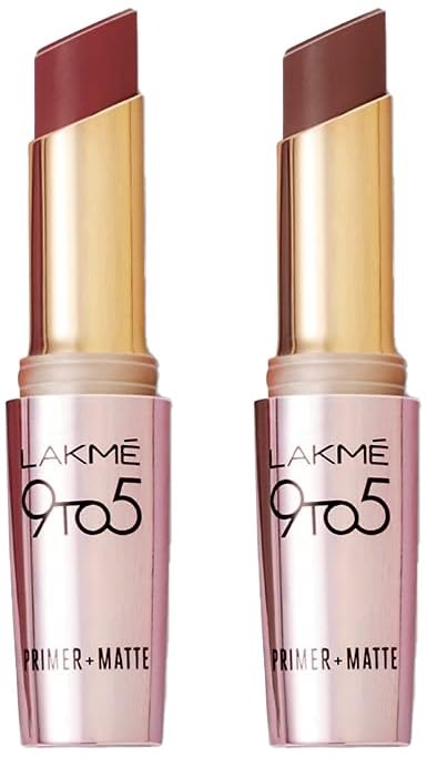 LAKME 9To5 Primer + Matte Lip Color Brown Walnut 3.6 G & 9To5 Primer + Matte Lip Color Dusty Pink 3.6 G - Fast Shipping to USA & Canada