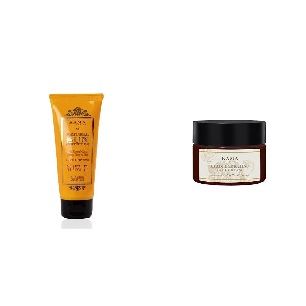 41Y0XYaB6rL-1.jpg Kama Ayurveda Sun Protection Spf-21 Oil, All Skin Type - 60 Grams,Kama Ayurveda Eladi Hydrating Face Cream 25Gm - Fast Shipping to USA & Canada - Image 1