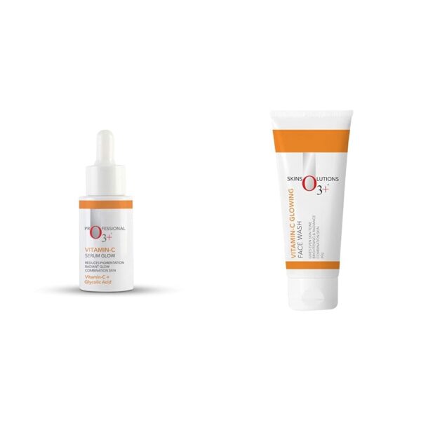 O3+ Vitamin C Serum Glow- Face & Neck Serum- Combination Skin-30ml & O3+ Vitamin C Face Wash Glow For Daily Brightening & Gentle Cleansing 60g Combo - Fast Shipping to USA & Canada