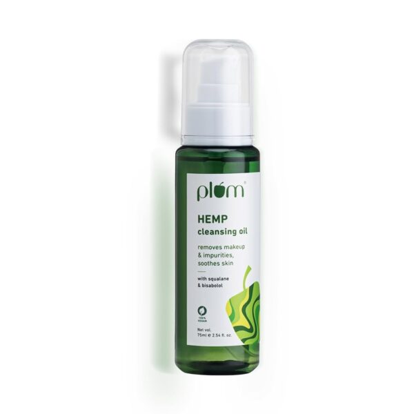 Plum Hemp Cleansing Oil | Removes Makeup & Impurities | Soothes Skin | With Squalane & Bisabolol | All Skin Types | 100% Vegan | 75ml - Fast Shipping to USA & Canada