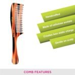 Vega Tortoise Shell Pattern with 2 Rows De-Tangling Hair Comb,Handmade, (India's No.1* Hair Comb Brand)For Men and Women, (HMC-22) - Fast Shipping to USA & Canada - Image 5