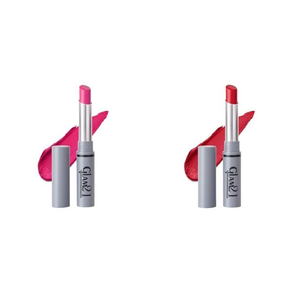 Glam 21 Long Lasting Non-Transfer Lipstick|Creamy Matte Formula - 2.8gm|Wild Magenta-17 & Glam21 Long Lasting Non-Transfer Lipstick|Creamy Matte Formula - 2.8gm|Give Me Red-03 - Fast Shipping to USA & Canada