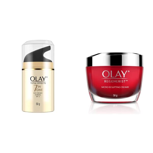 Olay Day Cream Total Effects 7 in 1, Anti-Ageing SPF 15, 50g & Olay Day Cream Regenerist Microsculpting Moisturiser (NON SPF), 50g - Fast Shipping to USA & Canada