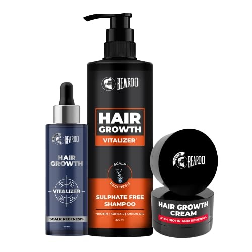 Beardo Hair Vitalizer Combo for Men (Pack of 3) | Sulphate and Paraben Free Shampoo (200ml), Advanced Hair Vitalizer Serum (60ml), Biotin For Hair Cream (75 gm) Hair Moisturizing | Non-Sticky For Men - Fast Shipping to USA & Canada