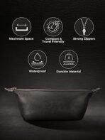 Beardo Travel Pouch for Accessories|Stylish Toiletry Organizer Kit for Men & Women||Vegan Leather Waterproof Cosmetic Bag for Travel Essentials, 22 x 15.4 x 15.4 Centimeters, Black - Fast Shipping to USA & Canada - Image 4