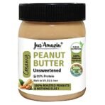 Jus' Amazin Creamy Peanut Butter - Unsweetened (325g) | 27.8% Protein | Only 100% Pure Peanuts - no added Sugar/Salt/Hydrogenated Fats/Emulsifiers | Dairy Free, Keto | Clean Nutrition, 0% Chemcials - Fast Shipping to USA & Canada - Image 2