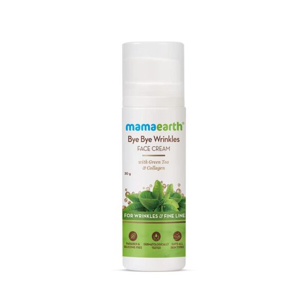 Mamaearth Bye Bye Face Cream For Women Anti Ageing, For Fine Line & Wrinkles, with Green Tea & Collagen - 30 g - Fast Shipping to USA & Canada