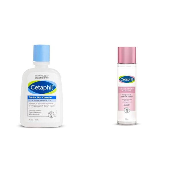 Cetaphil Gentle Skin Cleanser 125 ml Hydrating with Niacinamide Vitamin B5 Bright Healthy Niacinamide Vitamin B3 Sea Daffodil Extract Radiance Refresh Toner Cream White Pack of 150 ml - Fast Shipping to USA & Canada