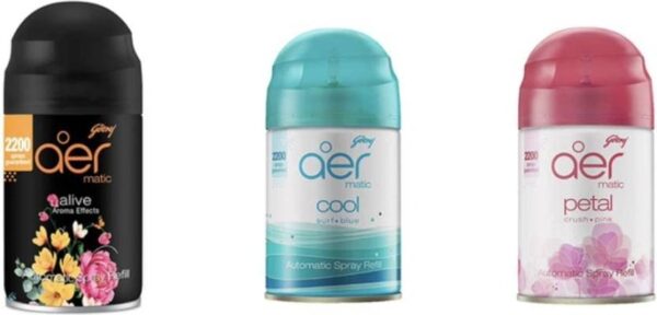 Godrej Aer Matic Refill Petal Crush Pink, Alive, Cool Surf Blue 225 ml - Fast Shipping to USA & Canada