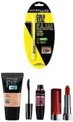 Maybelline New York Date Night Makeup Kit - Fit Me Foundation Tube Sun Beige + Hypercurl Mascara Washable + Colossal Kajal + Creamy Matte Siren In Scarlet, Pack Of 1 - Fast Shipping to USA & Canada - Image 2
