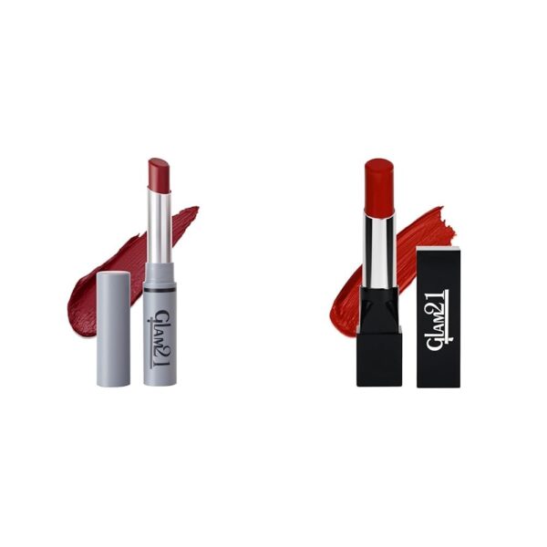Glam 21 Glam21 Long Lasting Non-Transfer Lipstick|Creamy Matte Formula - 2.8gm|Light Maroon-05 & Ultra Velvet Lipstick | Long-lasting stay on lips | Lovely matte finish | 2.5gm | Orange Red-15 - Fast Shipping to USA & Canada