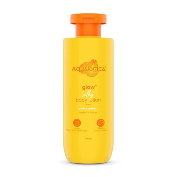 Aqualogica Glow+ Silky Body Lotion for 24-Hour Moisturization with Papaya & Vitamin C- 200 ml | Hydrates & Nourishes | Non-Sticky | For Normal to Dry Skin - Fast Shipping to USA & Canada