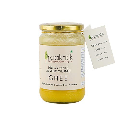 Praakritik Natural Desi Gir Cow Ghee 500ml - 100% A2 Gir Cow Desi Ghee - Prepared by Traditional Bilona Method - Vedic Cultured Grassfed - Vegetarian GMO Free Lactose Free - Cow Ghee 500ml - Fast Shipping to USA & Canada