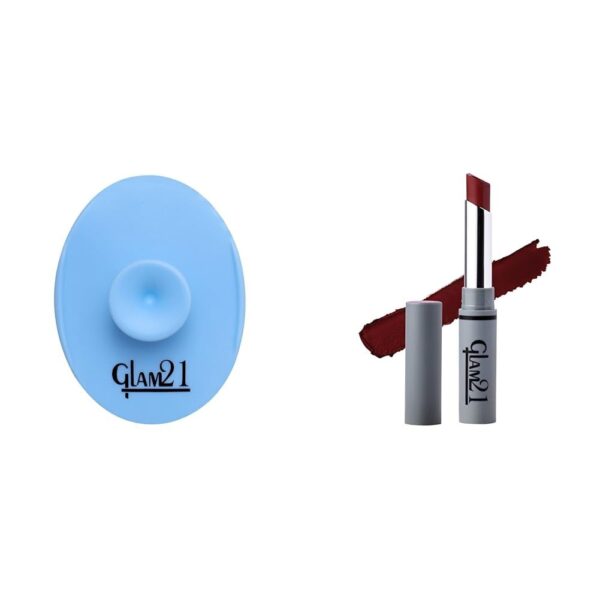 Glam 21 Silicone Face Cleanser Scrubber (Small) Long Lasting Non-Transfer Lipstick|Creamy Matte Formula - 2.8gm Nude Hue-27 - Fast Shipping to USA & Canada