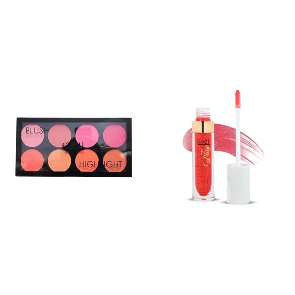 Glam 21 Blush Highlighter Palette Silky pigments 24 gm - Ralph-04Lip Plumper With Hyaluronic Acid Lightweight Lip Gloss With High Shine Glossy Finish For Fuller And Plump Lips 03 Red Lights - 5 Gm - Fast Shipping to USA & Canada