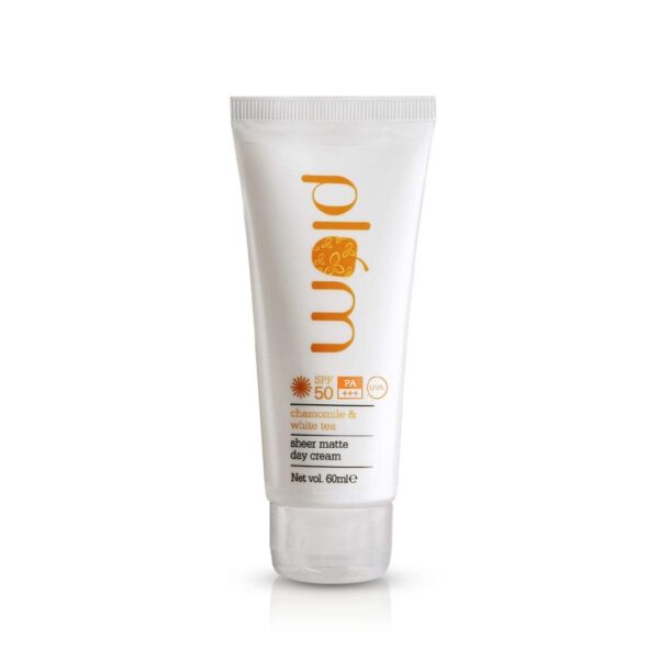Plum Chamomile & White Tea Sheer Matte Day Cream SPF50 PA+++ | Lightweight Moisturizer | Broad Spectrum UVA/UVB Protection | For Normal to Combination Skin | 100% Vegan & Cruelty-Free | 60ml - Fast Shipping to USA & Canada