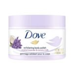 Dove Exfoliating Body Polish Scrub with Crushed Lavender & Coconut Milk for Dry Skin, Gently Exfoliates & Removes Dead Skin, Naturally Derived Ingredients, Sulfate-Free, Soothing Scent, 298 g - Fast Shipping to USA & Canada