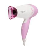 Vega Insta Glam Foldable 1000 Watts Hair Dryer with 2 Heat & Speed Settings, Detachable Nozzle, Overheat Cut-out, Quick Dry with 1000W, Hair Dryer for Women, VHDH-20, (Made in India), Pink & White - Fast Shipping to USA & Canada