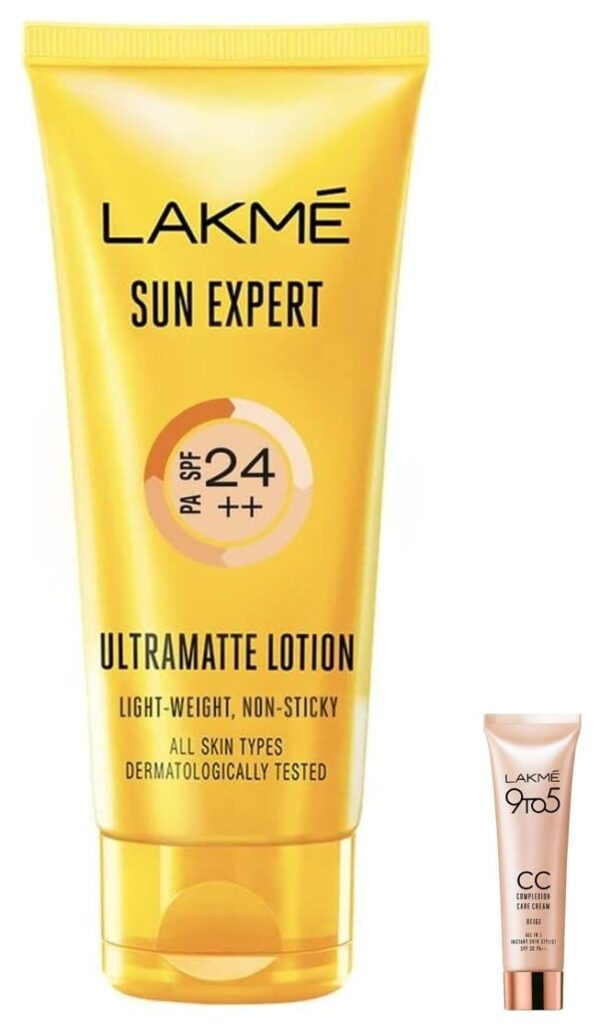 LAKME Sun Expert Spf 24 Pa++ Ultra Matte Sunscreen Lotion 50 Ml & Lakme 9 To 5 Cc Cream Mini For All Skins, 01-Beige, 9 G - Fast Shipping to USA & Canada
