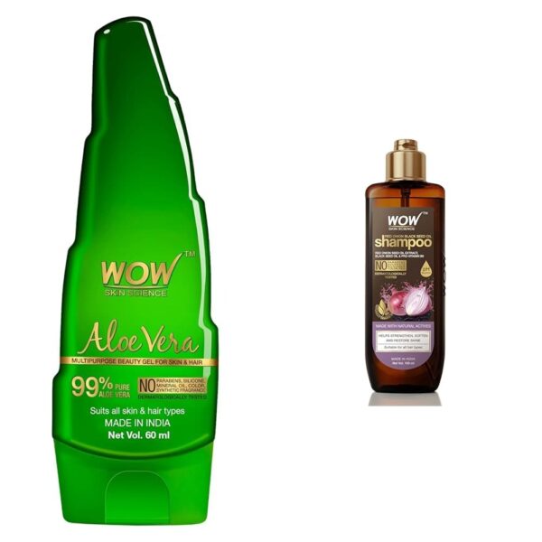 WOW Skin Science Aloe Vera Multipurpose Beauty Gel for Skin and Hair & WOW Skin Science Red Onion Black Seed Oil Shampoo with Red Onion Black Seed Extract - Fast Shipping to USA & Canada