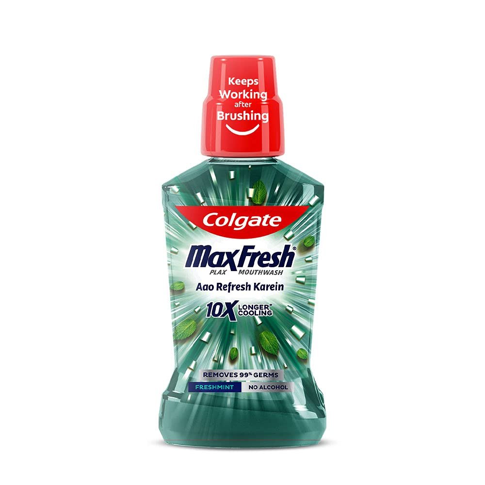 Version 1.0.0 Colgate Maxfresh Plax Antibacterial Mouthwash, 24/7 Fresh Breath, Alcohol Free Mouth Wash Liquid for Bad Breath - 500ml Fresh Mint (Complete Oral Care) - Fast Shipping to USA & Canada - Image 1