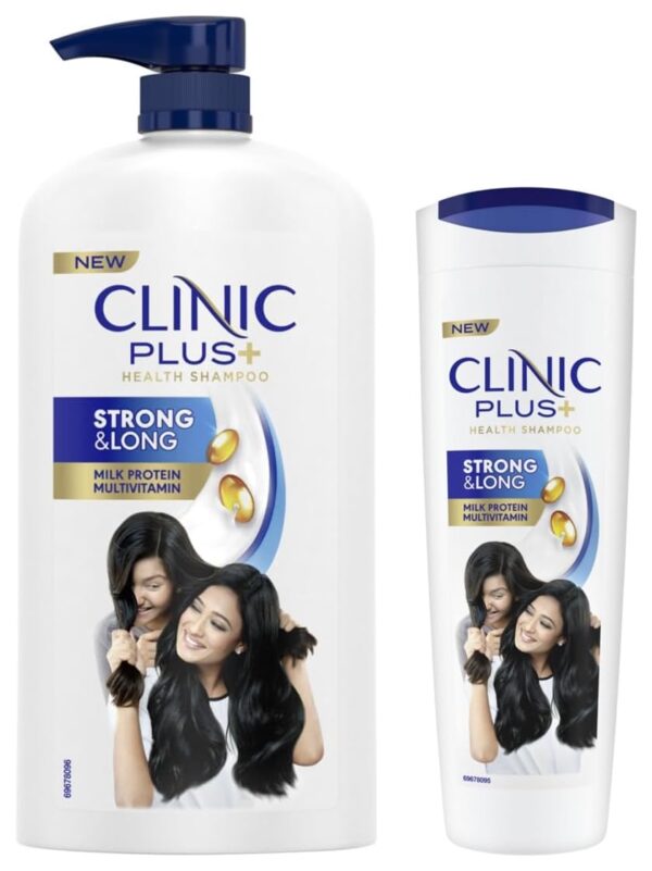 Clinic Plus Strong & Long Protein Shampoo 1 l, With Milk Proteins & Multivitamins for Strong, Healthy and Long Hair - Hair Growth Shampoo for Women & Clinic Plus Strong & Long Health Shampoo 355 ml - Fast Shipping to USA & Canada
