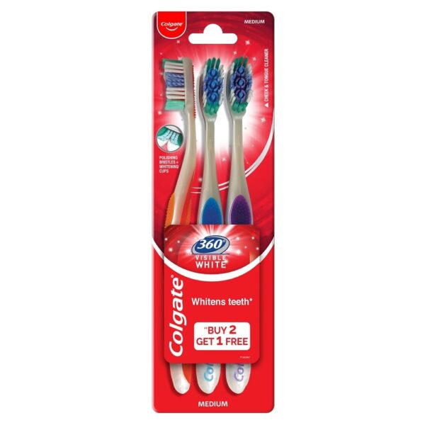 Colgate Adult 360 Visible White Manual Toothbrush Combo Pack Offer, Ultra Soft Toothbrush For-3Pcs (Buy 2 Get 1 Free) - Fast Shipping to USA & Canada