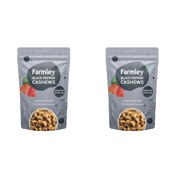 Farmley Premium Black Pepper Roasted Dry Nut Cashew Snacks 160g | Rich in Protein | Crunchy & Delicious (Pack of 2) - Fast Shipping to USA & Canada