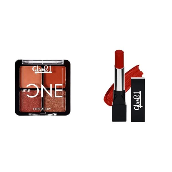 Glam 21 Little One 4-in-1 Eyeshadow Palette Ultra pigmented, |Little Lady-04Ultra Velvet Lipstick Long-lasting stay on lips Lovely matte finish 2.5gm Orange Red-15 - Fast Shipping to USA & Canada