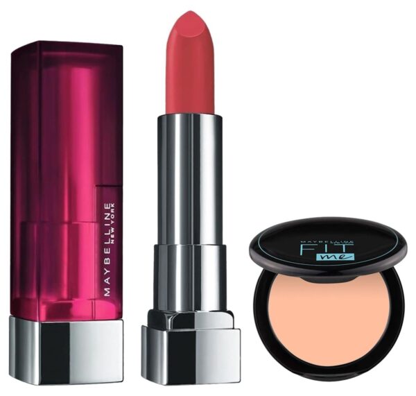 Maybelline New York Matte Lipstick, Intense Colour, 671 Heated Pink, 3.9g & Maybelline New York Compact Powder, With SPF to Protect Skin from Sun, Absorbs Oil, Fit Me, 115 Ivory, 6g - Fast Shipping to USA & Canada