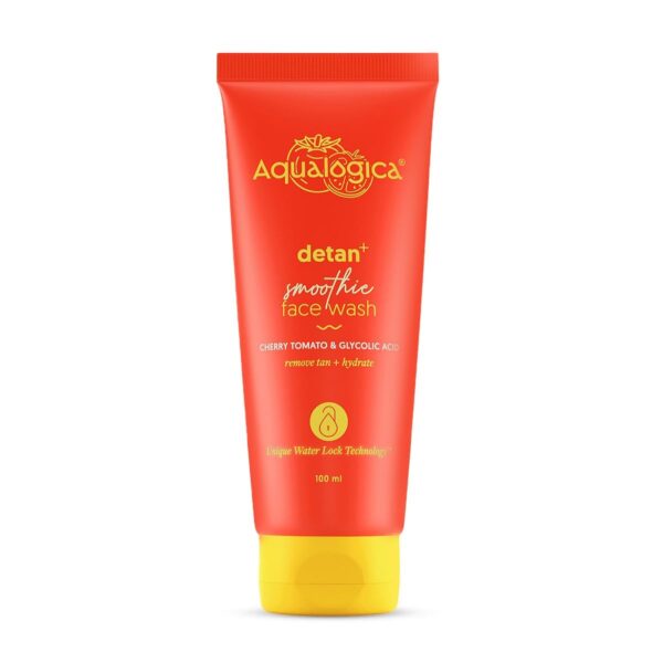 Aqualogica Detan+ Smoothie Face Wash with Glycolic Acid & Cherry Tomato for Men & Women for Tan removal, Hydrates & Gentle Exfoliates -Oily, Dry, Sensitive & Combination Skin -100ml (Pack of 1) - Fast Shipping to USA & Canada