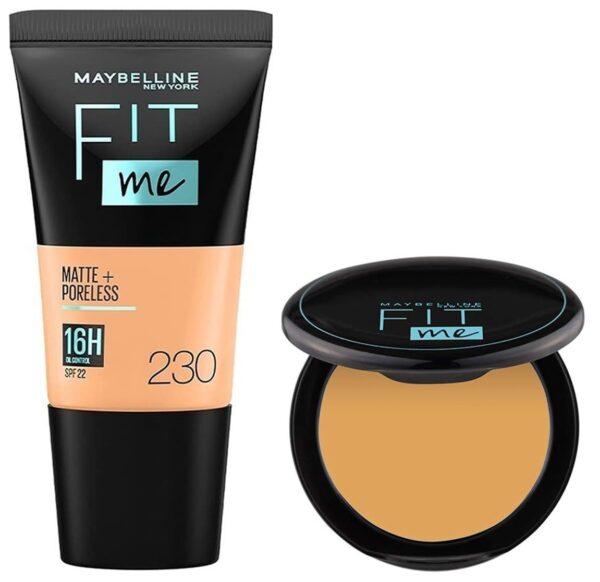 Maybelline New York Liquid Matte Foundation Medium Coverage For All Skin Types 230 Natural Buff & New York Compact Pressed Powder 230 Natural Buff, 8G, Pack Of 1 - Fast Shipping to USA & Canada
