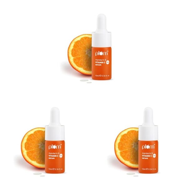 Plum 15% Vitamin C Face Serum For Glowing Skin | Reduces Dark Spots | For Dull Skin | With Mandarin | Beginner Friendly, For All Skin Types | 100% Vegan | 10 ml (Pack of 3) - Fast Shipping to USA & Canada