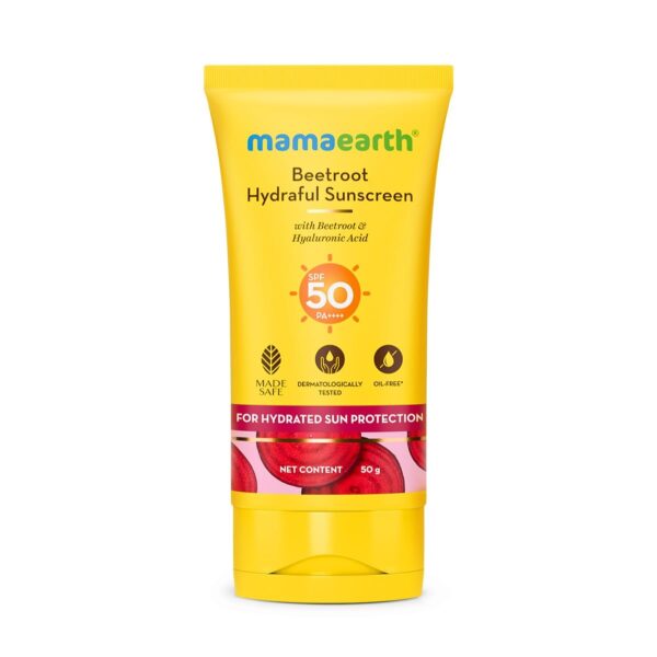 Mamaearth Beetroot Hydraful Sunscreen With Hyaluronic Acid - 50 g |SPF 50 & PA++++ | UVA & B Protection | Hydrates Skin | For Oily, Combination & Dry Skin | No white cast - Fast Shipping to USA & Canada