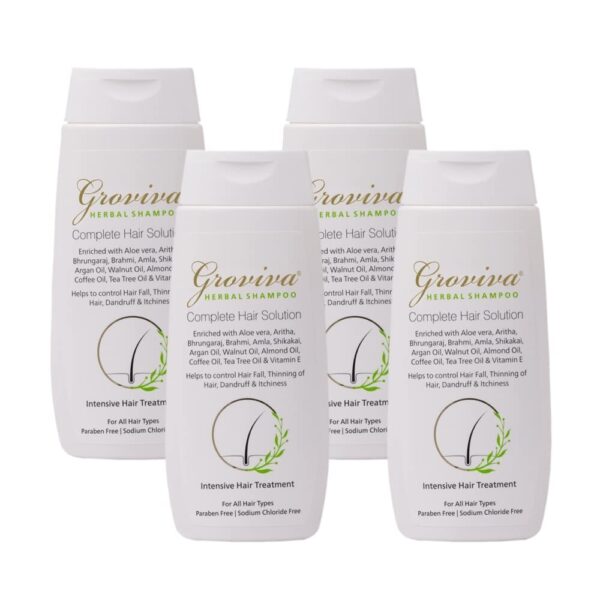 Groviva Herbal Shampoo | Complete Hair Solution | Reduces Hair Fall, Dandruff (Pack of 4 (100ml X 4)) - Fast Shipping to USA & Canada