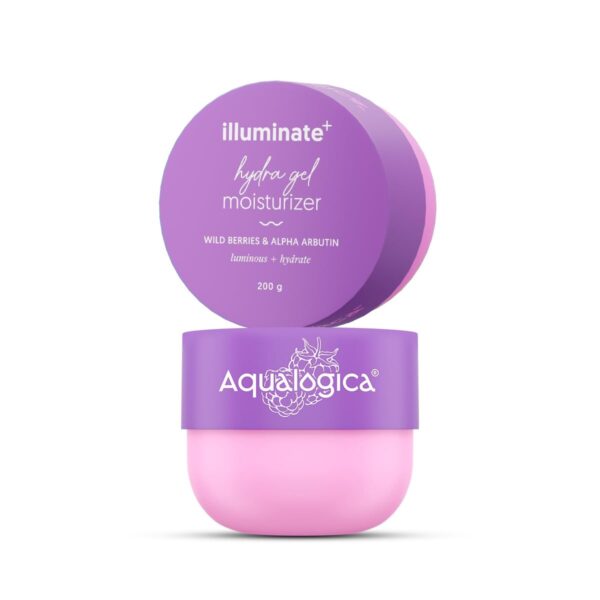 Aqualogica Illuminate + Hydra Gel Moisturizer with Wild Berries & Alpha Arbutin - 200g (Pack of 2)|24 Hour Intense Hydration|Water-Like Gel Texture|Non-Sticky & Quick Absorbing for Luminous Skin - Fast Shipping to USA & Canada