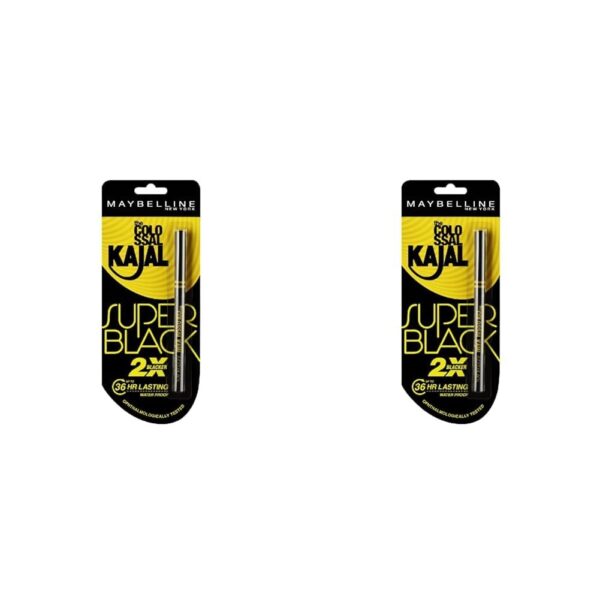 Maybelline New York Kajal Pencil, Super Black, Intense Colour, Sharp Definition, Long-Lasting, Colossal Kajal, 0.35G, Matte Finish (Pack of 2) - Fast Shipping to USA & Canada