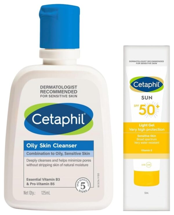 Cetaphil Combination Skin Sun Spf 50 Sunscreen Very High Protection Light Gel Water Resistant Vitamin E 50 Ml Pack Of 1 Oily Skin Cleanser Daily For Oily Acne Prone Skin Gentle Foaming 125Ml - Fast Shipping to USA & Canada