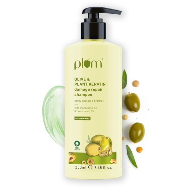 Plum Olive and Plant Keratin Shampoo for Dry, Damaged Hair, with Olive Oil, Plant Keratin, Macadamia Oil I Plant Keratin Shampoo For Women & Men | Sulphate and Paraben Free I 250ml - Fast Shipping to USA & Canada